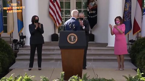 Democrats celebrating and complimenting each other in the Rose garden.