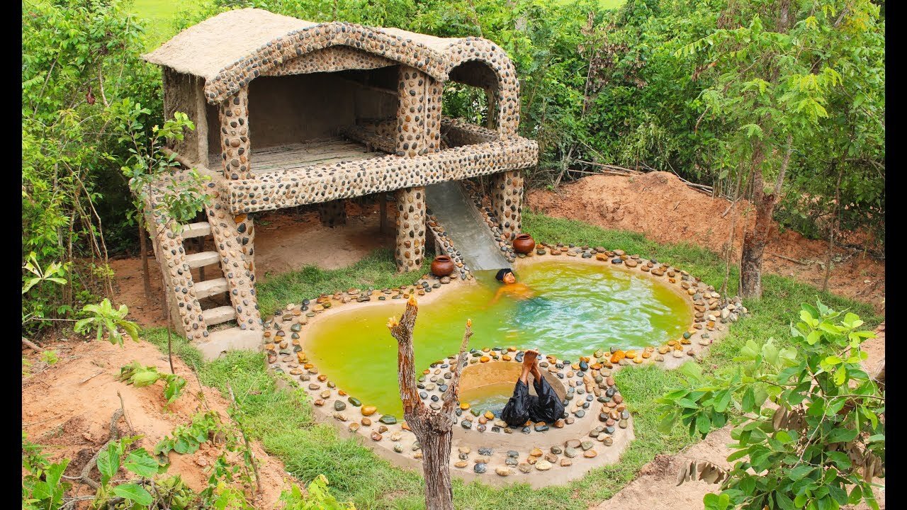 Full Video : Build Swimming Pool Water Slide And Build House Villa Using Mud