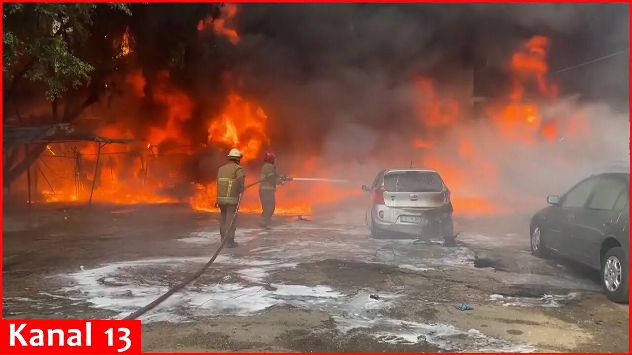 Huge diesel tanks burst into flames in Beirut after airstrikes