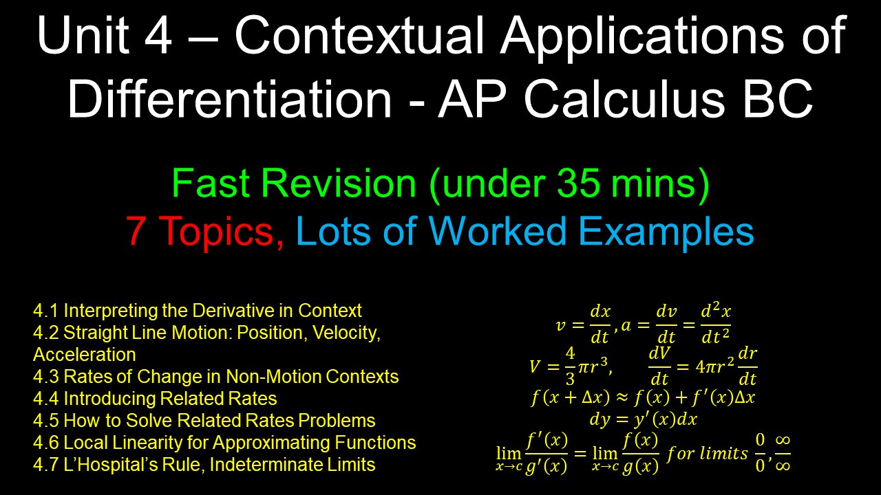 Contextual Applications of Differentiation, Revision, Worked Examples - Unit 4 - AP Calculus BC