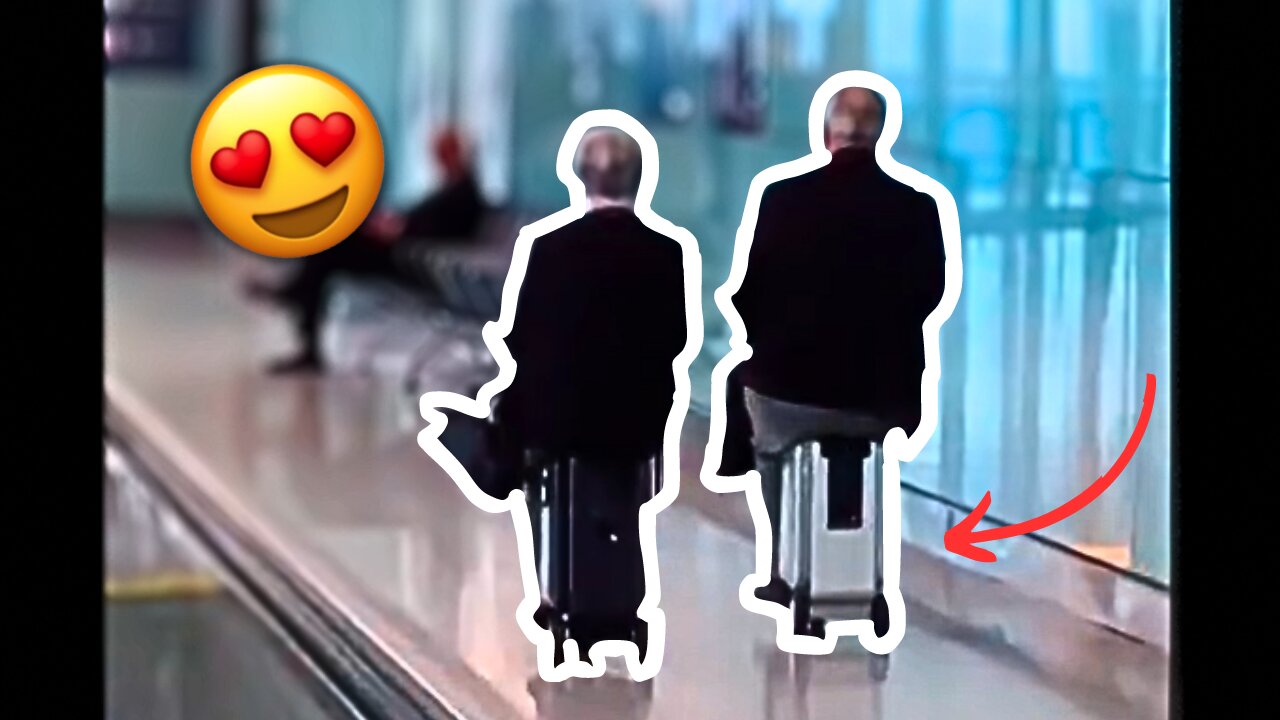 Cute Elderly Couple Ride Through The Airport Together - Wholesome Video