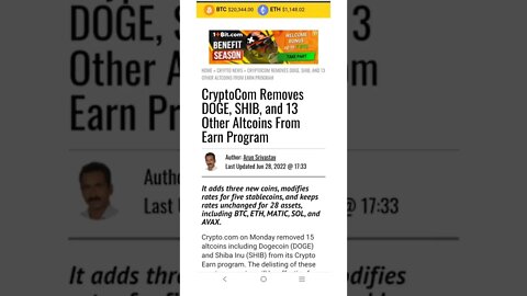 CryptoCom Removes DOGE, SHIB, and 13 Other Altcoins From Earn Program #cryptomash #ytshorts