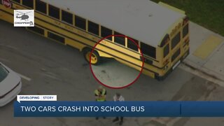 Vehicles collide, damaging school bus in Boynton Beach