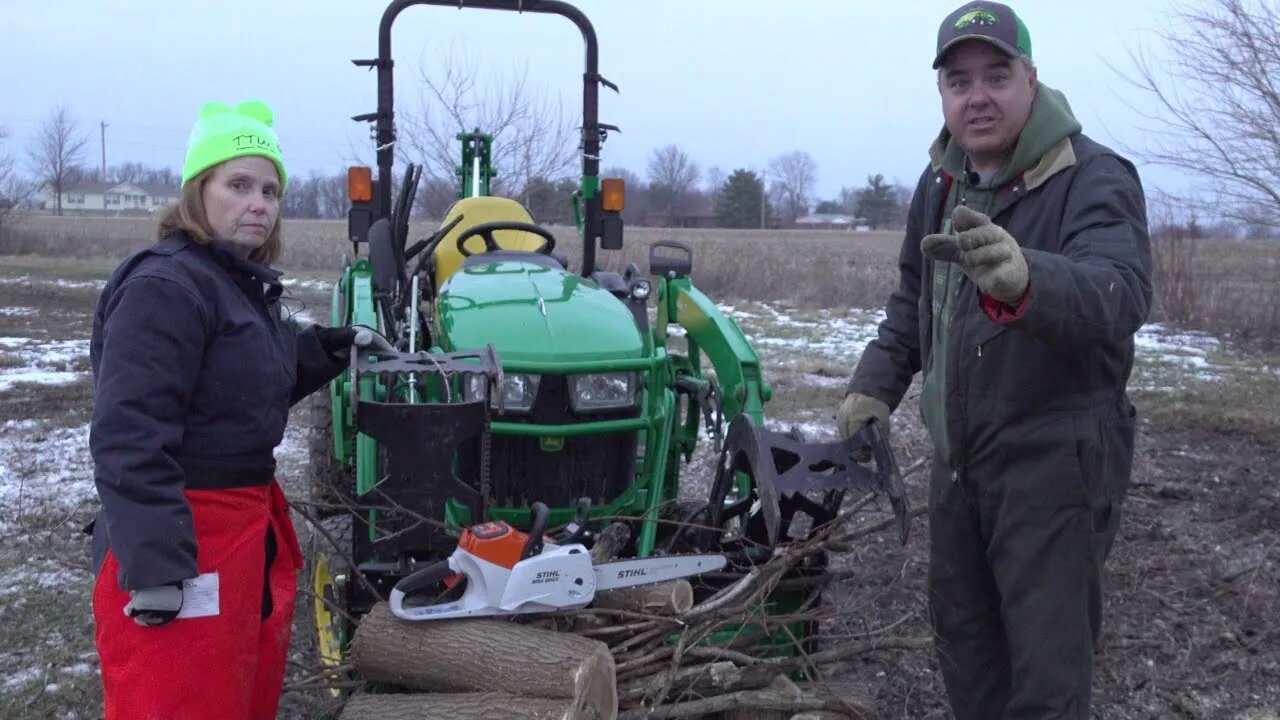 Cleanup Around the Willow Tree! Grapple & Chainsaw