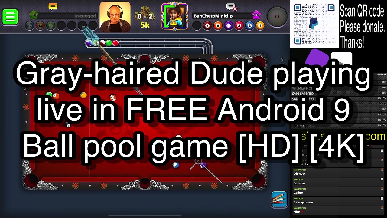 Gray-haired Dude playing live in FREE Android 9 Ball pool game [HD] [4K] 🎱🎱🎱 8 Ball Pool 🎱🎱🎱