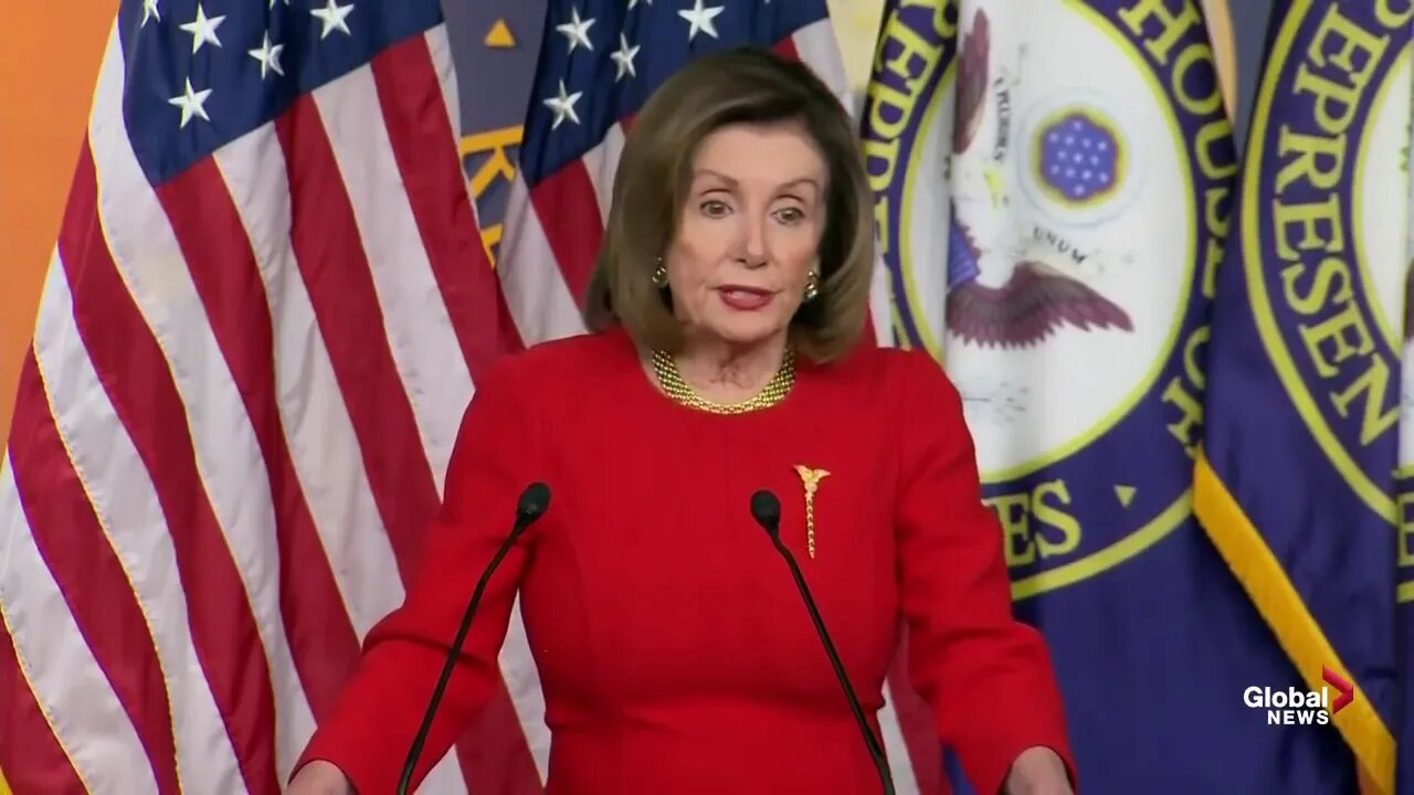 Nancy Pelosi bumbling around after POTUS Trump's impeachment vote. "Puppet following orders", Q