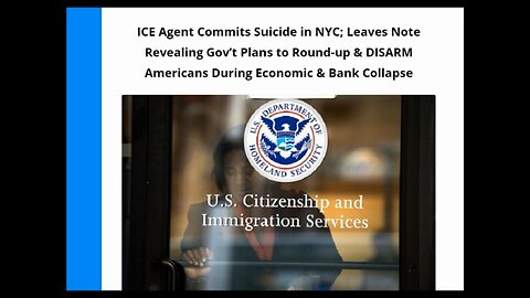 ICE Agent Commits Suicide, Leaves Note Revealing Gov’t Plans to Round up & DISARM Americans - 2016