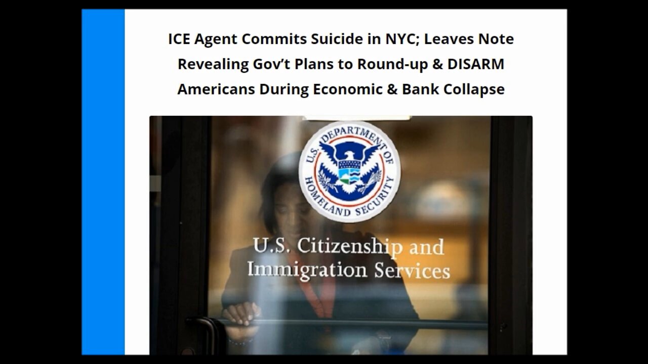 ICE Agent Commits Suicide, Leaves Note Revealing Gov’t Plans to Round up & DISARM Americans - 2016