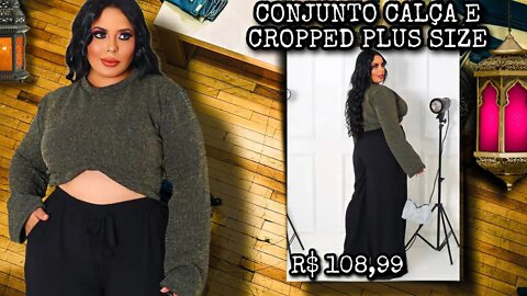 🛑 CONJUNTO CALÇA E CROPPED PLUS SIZE LUREX E VISCOSE