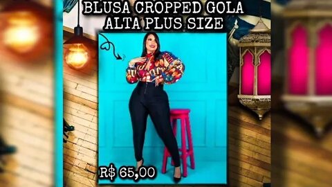 ✳️ BLUSA MANGA LONGA CROPPED PLUS SIZE GOLA ALTA ESTAMPADO