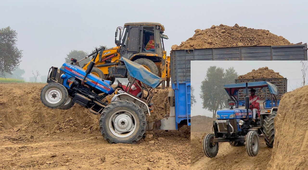 Powertrac Euro 50 tractor puts great power into loaded trolley