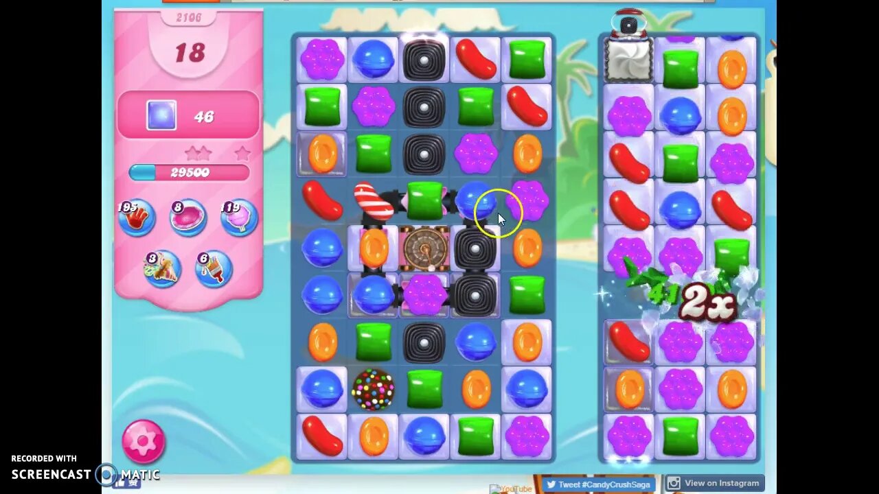 Candy Crush Level 2106 Audio Talkthrough, 2 Stars 0 Boosters