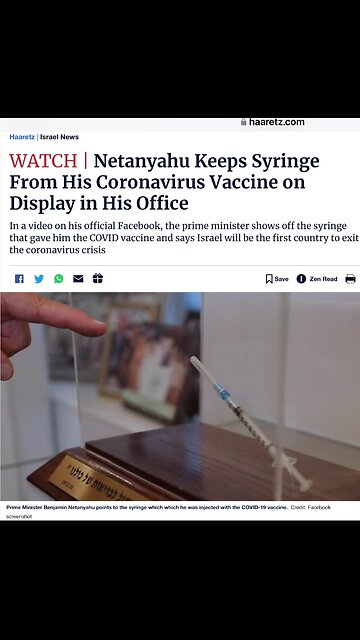 Israel PM Netanyahu Displays A Syringe From His Covid19 Vaccine On Display