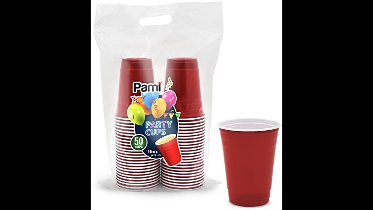 PAMI Easy Grip Red Plastic Party Cups [Pack of 50] - 18oz Disposable Drinking Glasses- Plastic...