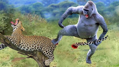 NEVER SEEN BEFORE! MAD GORILLA GRABBED LEOPARD, DRAGGED IT TO THE TREE AND BRUTAL TORTURED