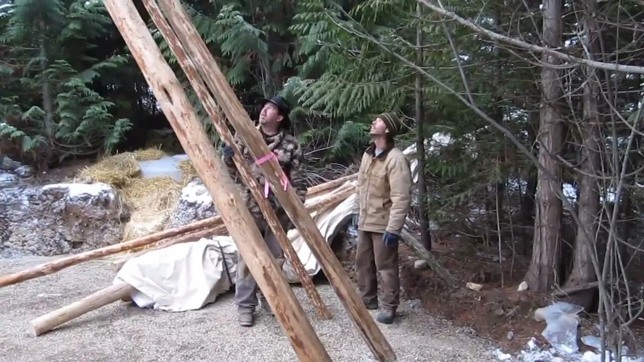 Setting up the tipi hours before the blizzard