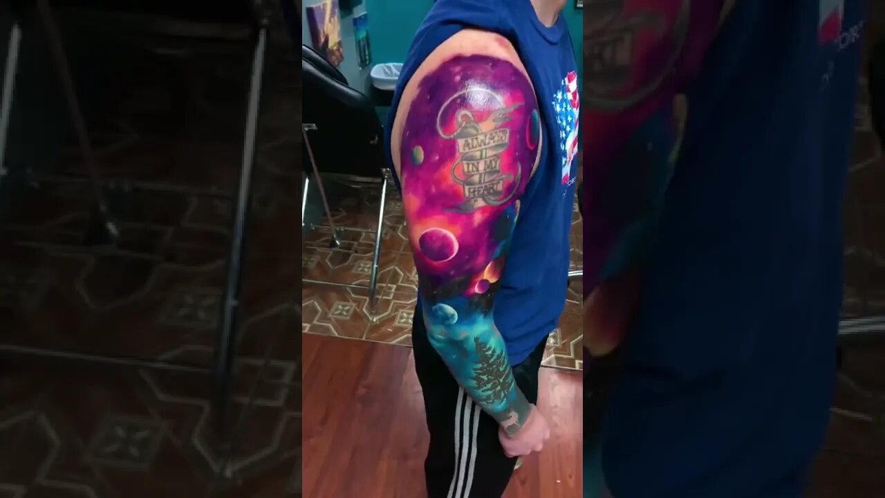 Space Full Arm Sleeve Color Tattoo #shorts #tattoos #inked #youtubeshorts