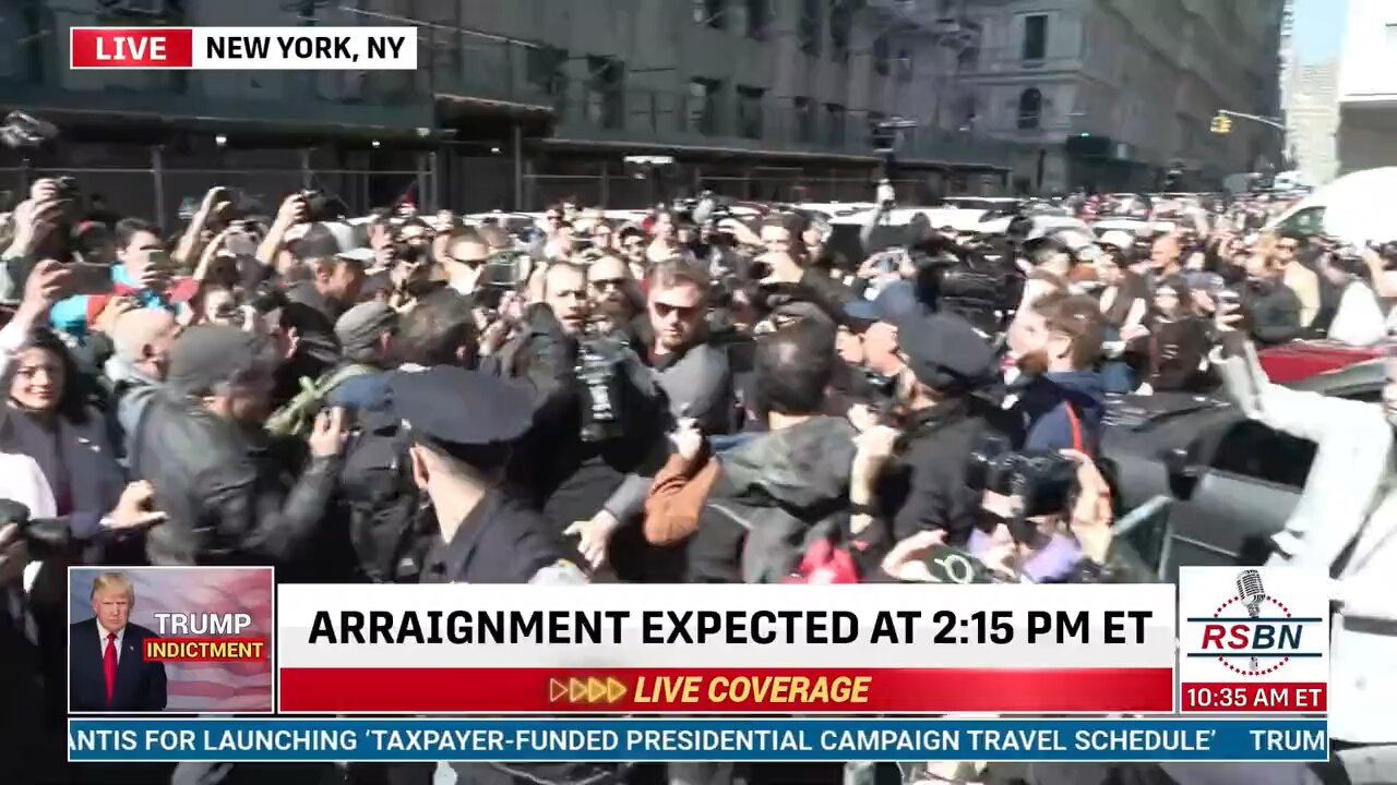 Marjorie Taylor Greene arrives outside the Manhattan Criminal Court to support Trump in NYC