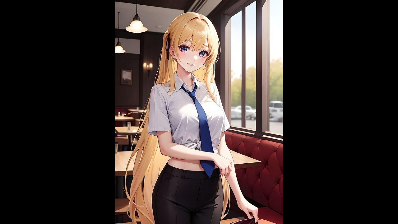 AI Lookbook Anime Beauty - Restaurant date with a sexy girl wearing dress trousers