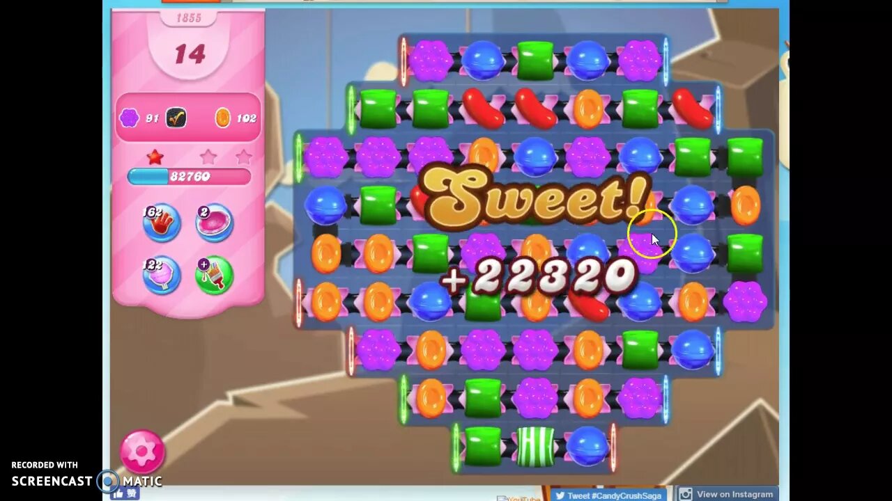 Candy Crush Level 1855 Audio Talkthrough, 1 Star 0 Boosters