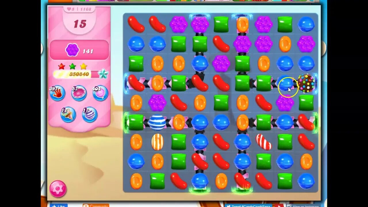 Candy Crush Level 1168 Talkthrough, 26 Moves 0 Boosters