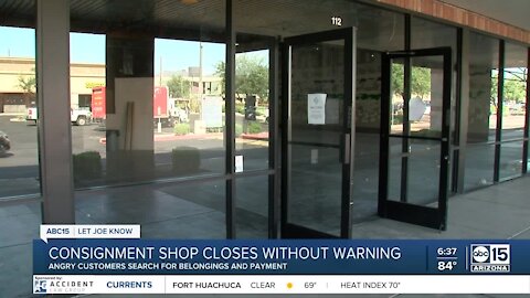 Consignment shop closes without warning, angry customers search for belongings or payments