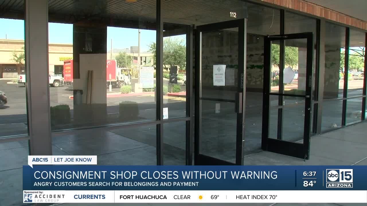 Consignment shop closes without warning, angry customers search for belongings or payments