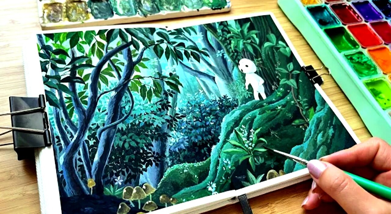 Princess Mononoke Scene Himi Gouache Painting