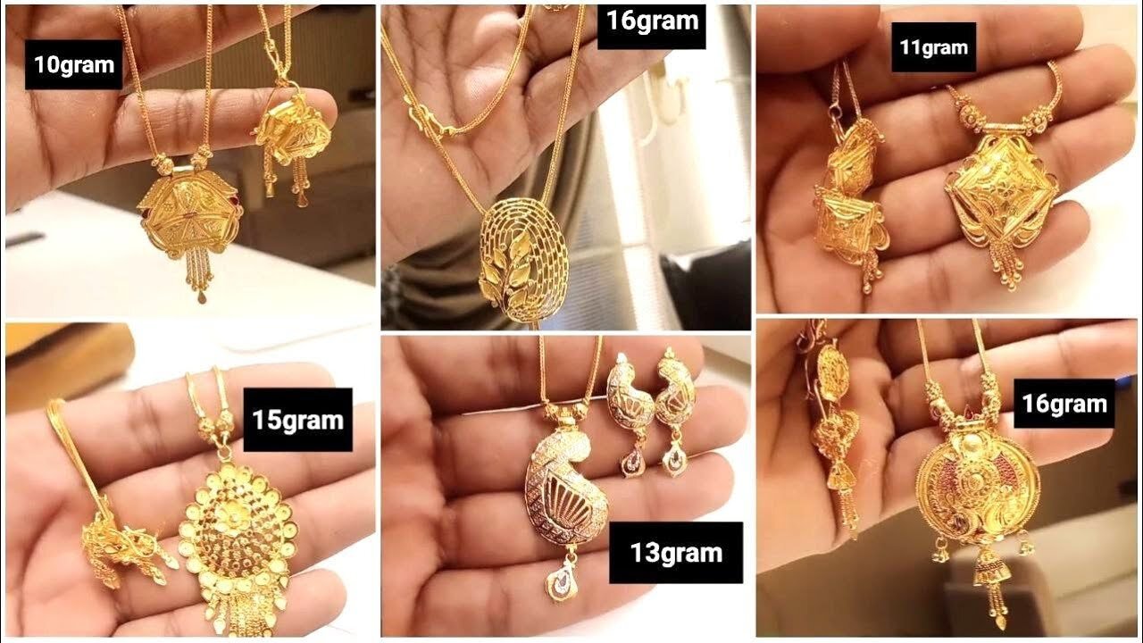 10 to 16 gram Gold chain Pandant Earrings Designs with Weigh
