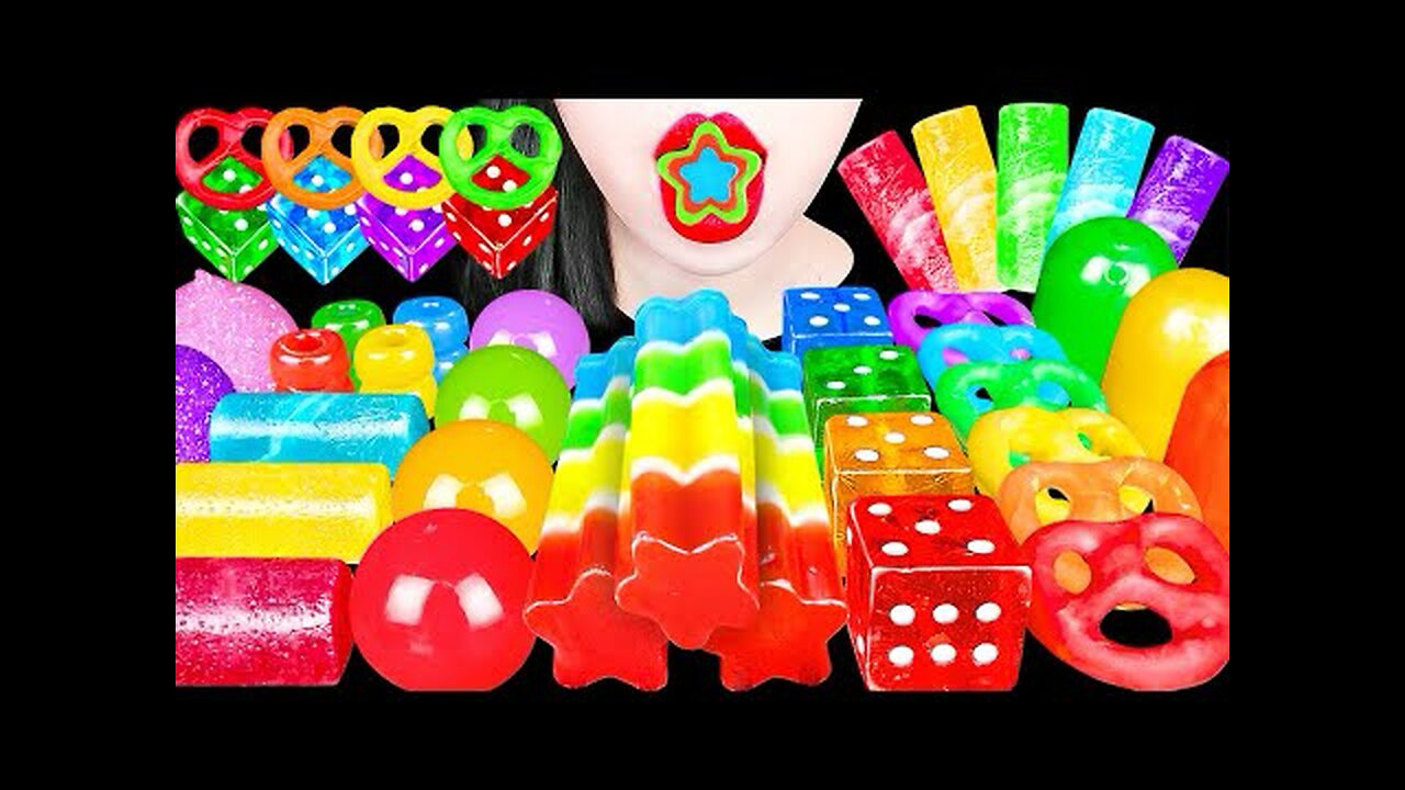 ASMR RAINBOW DESSERTS KOHAKUTO 무지개 탱탱 별젤리 건반 도넛 코하쿠토 초콜릿 RAINBOW DICE JELLY CANDY EATING MUKBANG 먹방