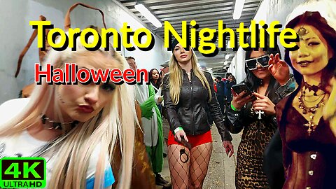 【4K】Friday Nightlife Halloween Downtown Toronto Canada 🇨🇦