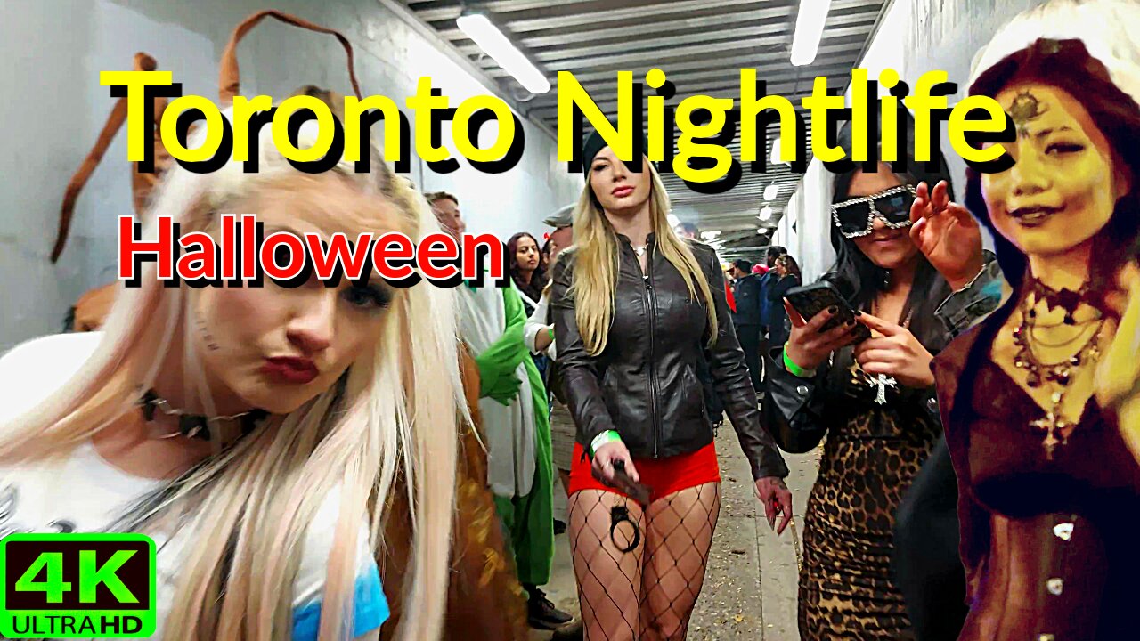 【4K】Friday Nightlife Halloween Downtown Toronto Canada 🇨🇦