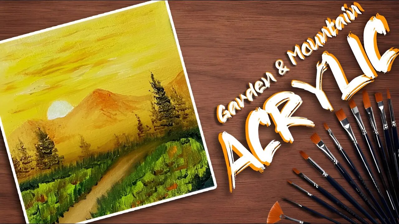 Acrylic Painting Mountain Garden Tutorial | Step by Step