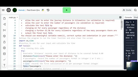 Python Tutorials - GCSE Exam Question - Calculating the Taxi Fare