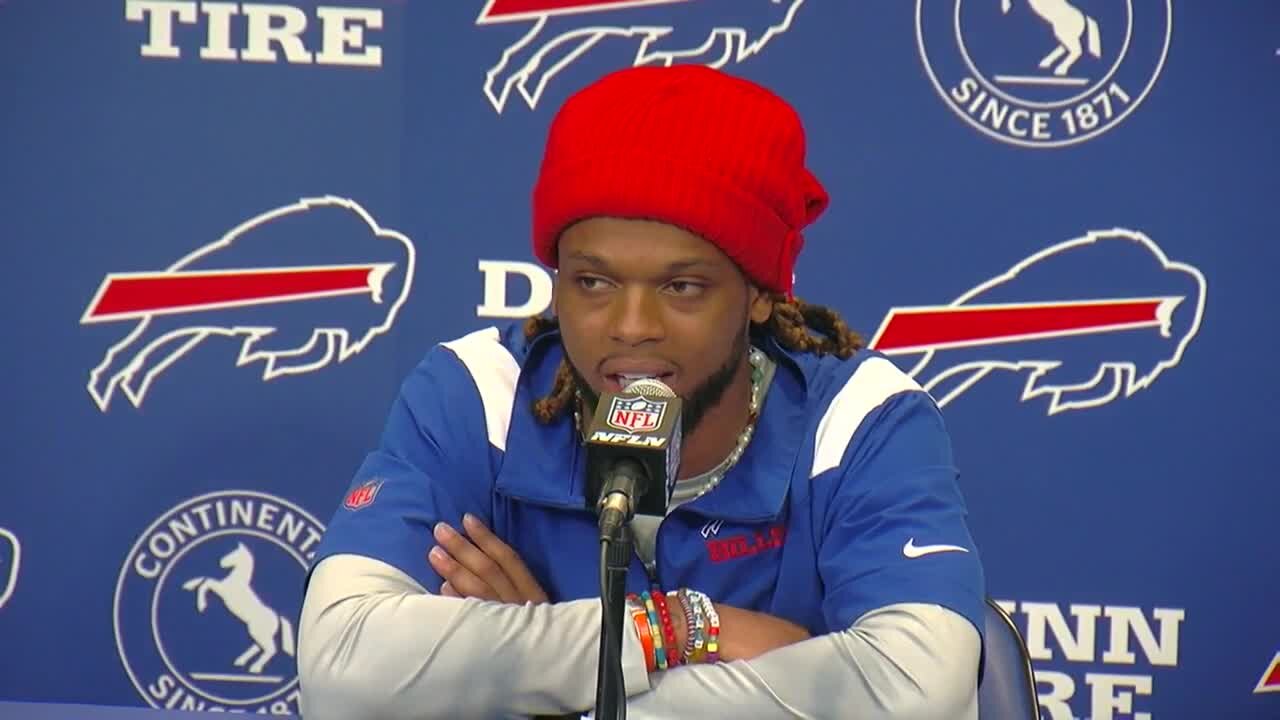 Bills safety Damar Hamlin speaks after it was announced he was cleared to resume full activities