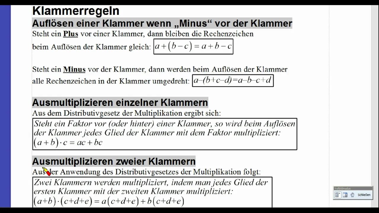 Vorkurs Mathematik ►Lektion 120 ►Klammerregeln