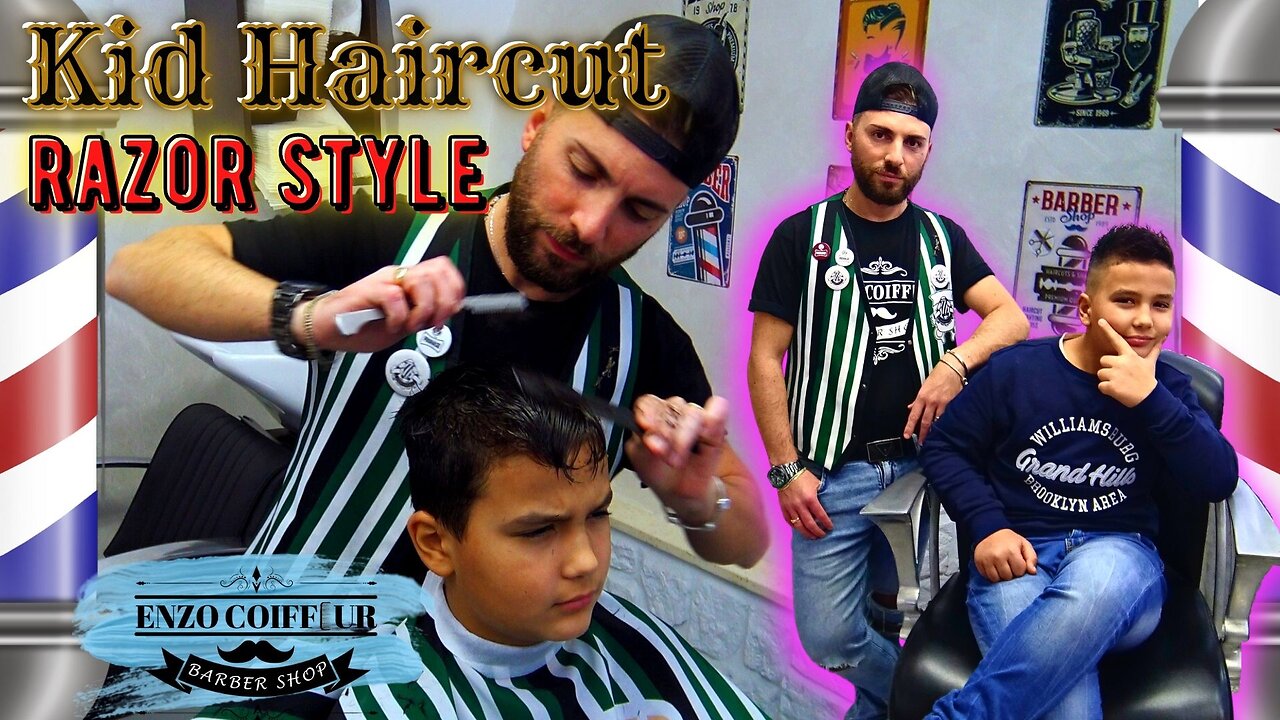 ASMR Italian Barber shop💈 Kid haircut razor style and fade 💈 Enzo Coiffeur