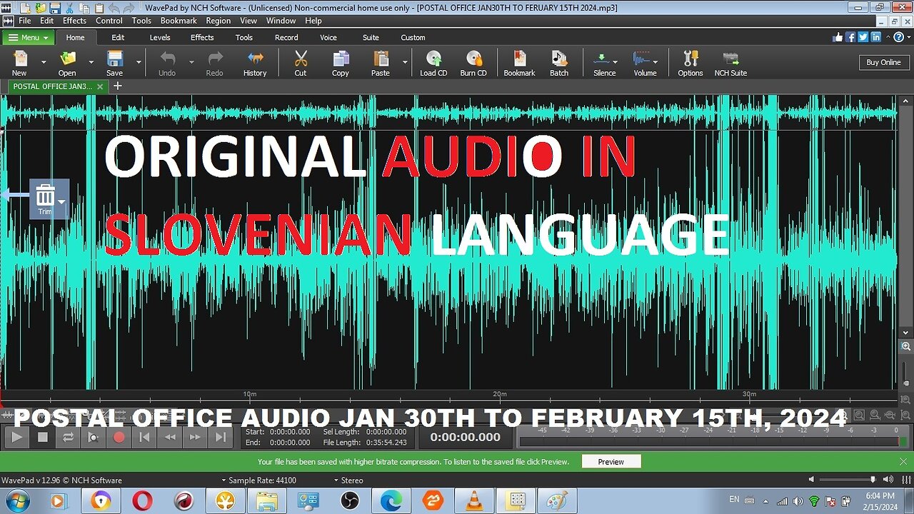 Original audio in Slovenian language postal office January 30th to February 15th 2024