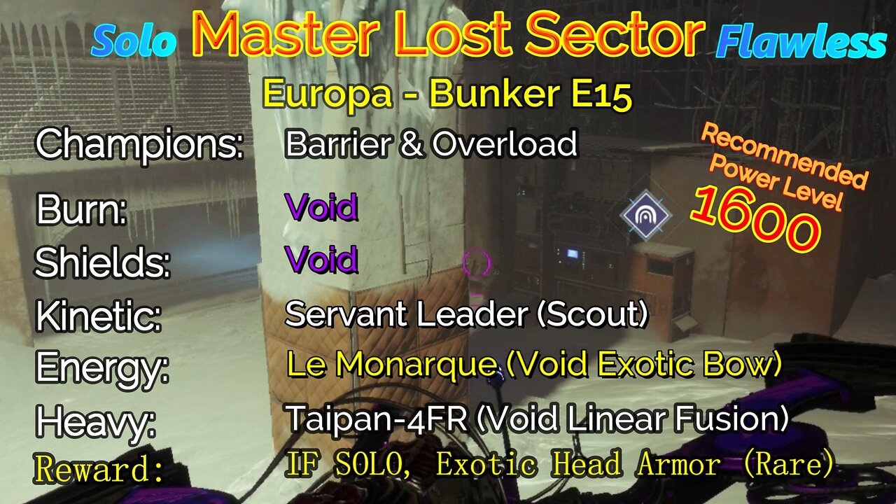 Destiny 2 Master Lost Sector: Europa - Bunker E15 on my Titan Solo-Flawless 10-29-22