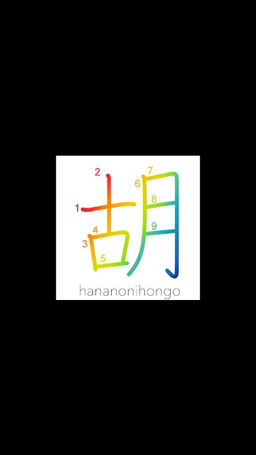 胡 - barbarian/foreign - Learn how to write Japanese Kanji 胡 - hananonihongo.com