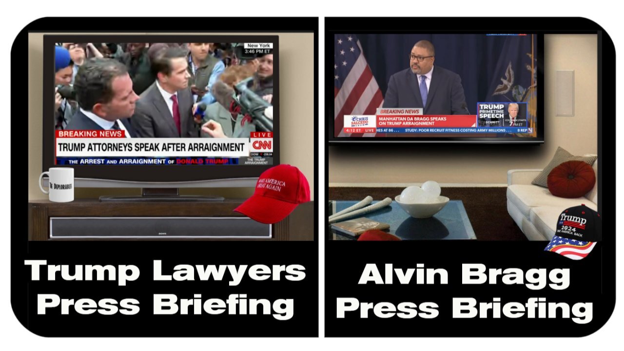 Trump lawyers & Alvin Bragg press briefings after arraignment - 4/4/23