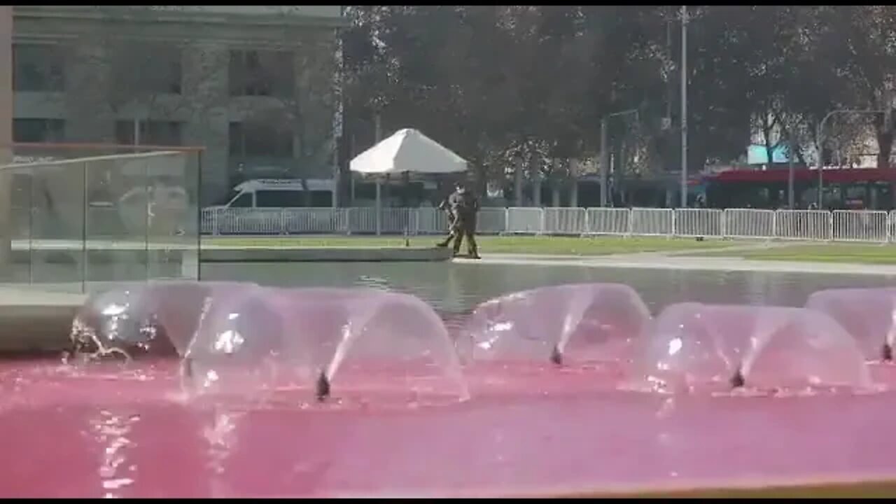 Pintura roja en la pileta frente a la Moneda, mientras "El Boris" recibe el borrador de constitución