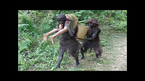 Vida Primitiva - Garota pegando peixe se encontra com o povo da floresta