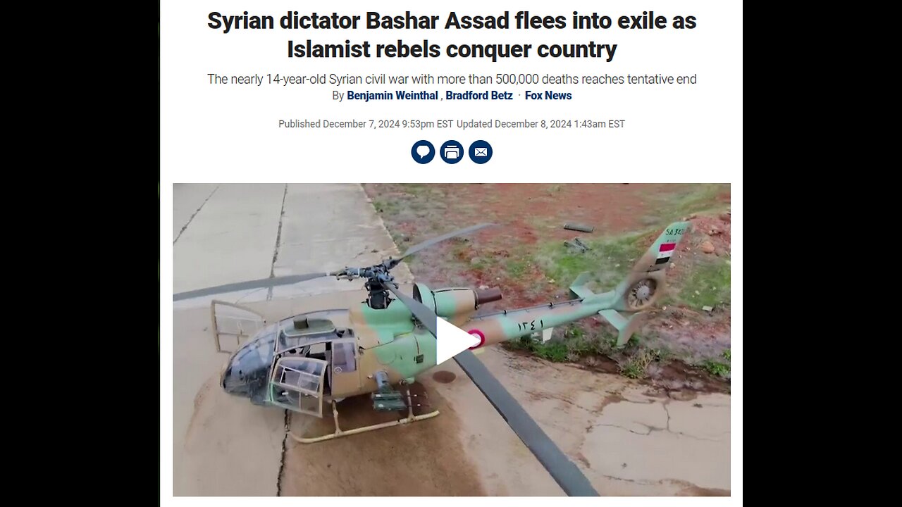 Syrian Govt Overthrown Bashar Al Assad Flees Country in Exile