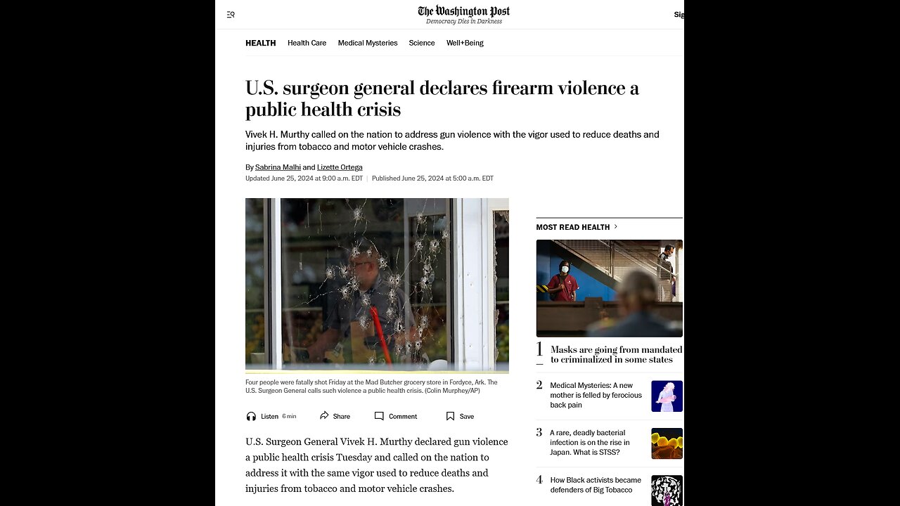 US Surgeon General declares gun violence public health crisis
