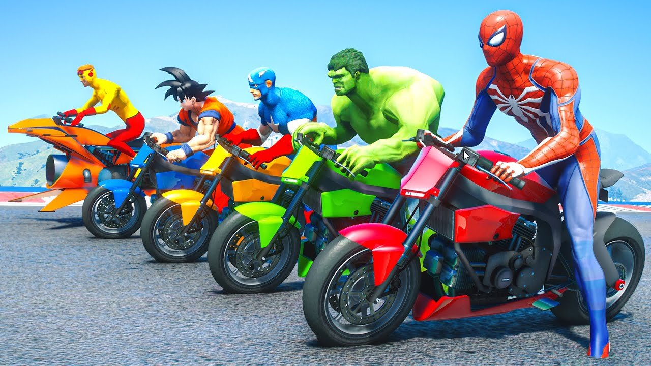 LEARN COLOR with Superheroes Motorcycles golf park and Police cars for kids funny