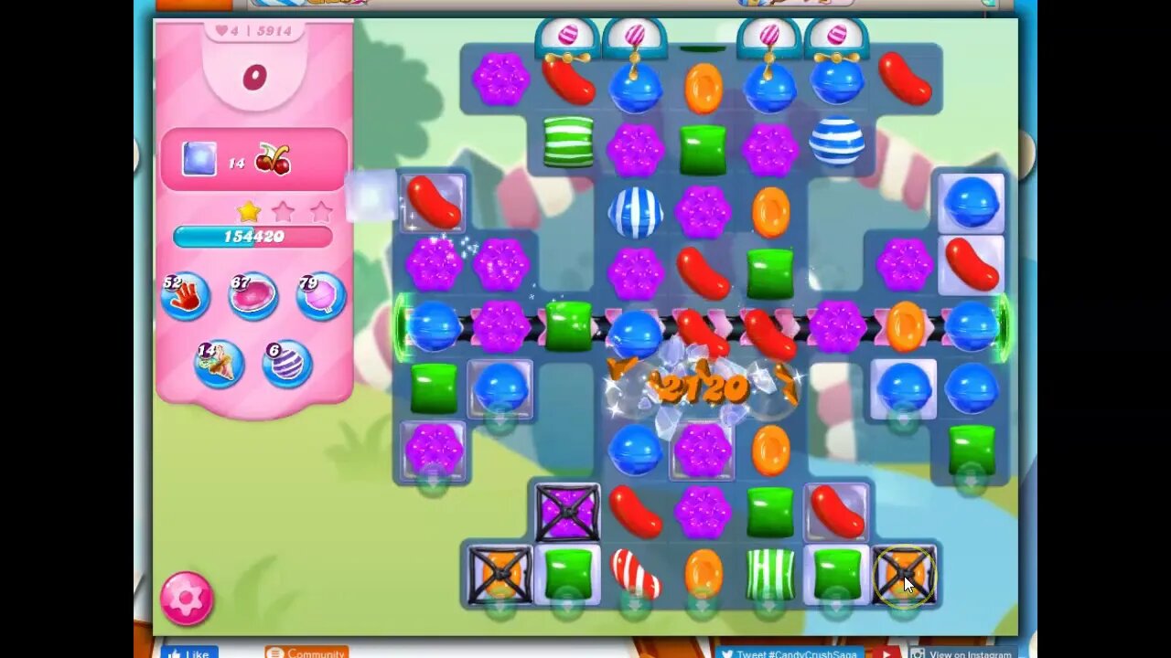 Candy Crush Level 5914 Talkthrough, 25 Moves 0 Boosters