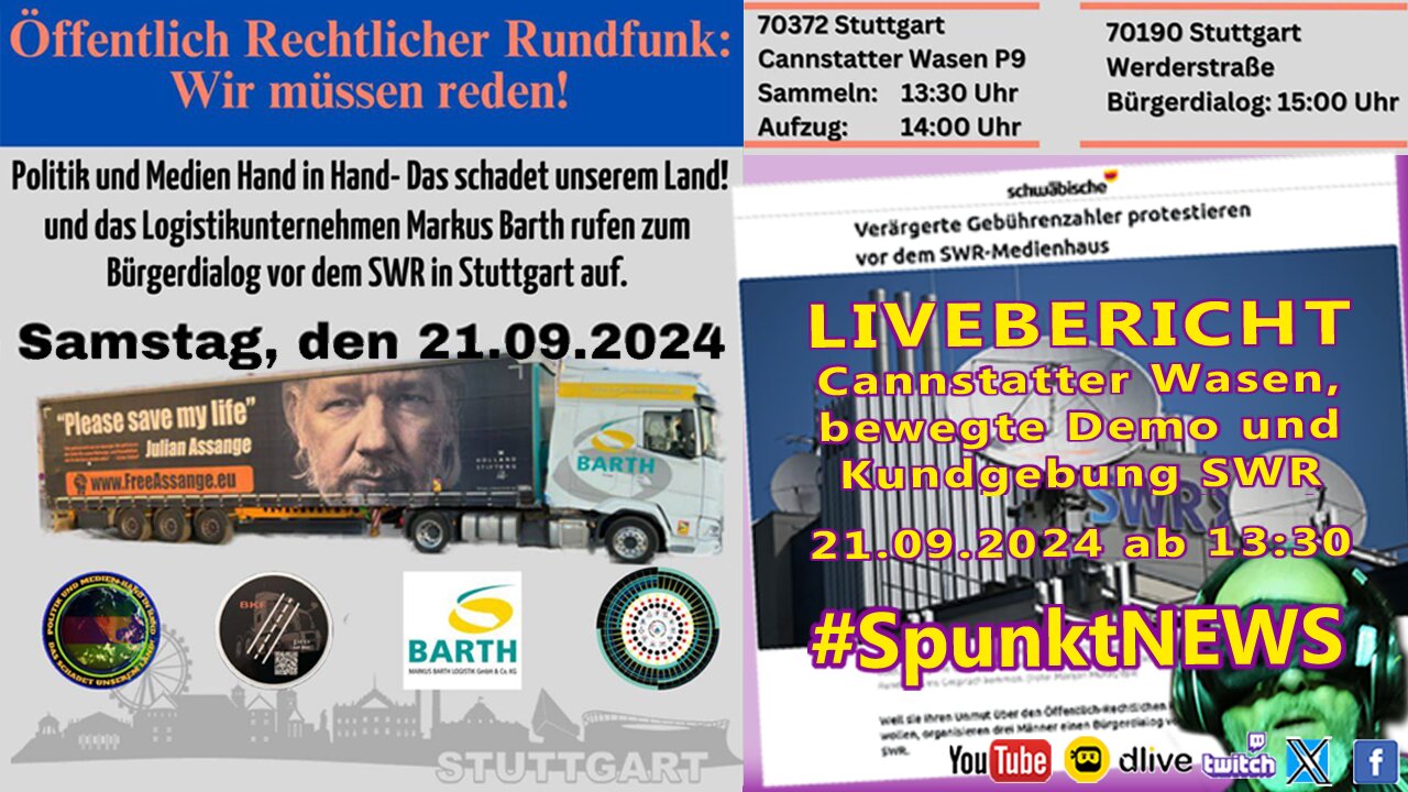 #SpunktLIVE Eigenstream aus Cannstatt, Demo zum SWR Stuttgart und Kundgebung mit Bürgerdialog dort.