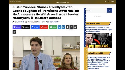 Justin Trudeau Next to Granddaughter of Prominent WWII Nazi as He Announces He Will Arrest Netanyahu