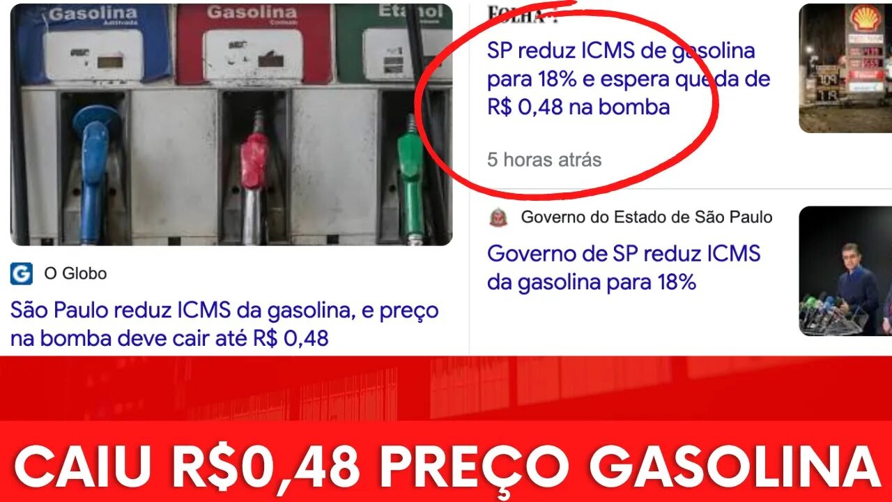 REDUÇÃO ICMS DA GASOLINA 0,48 CENTAVOS | LITRO R$6,50